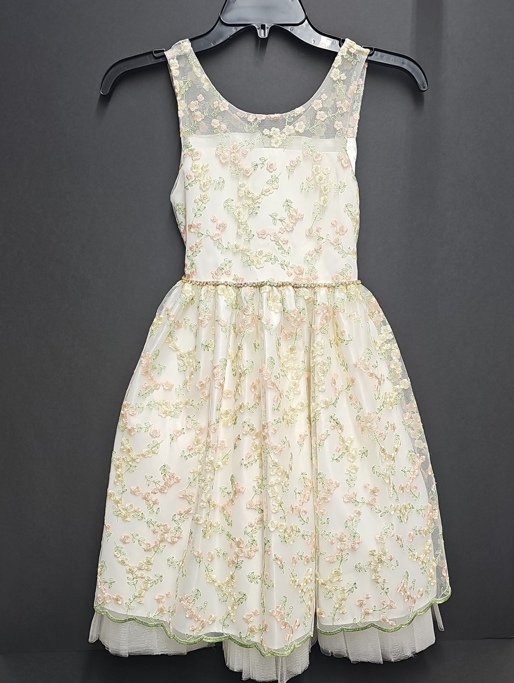American Princess Cream Dress with Pink Floral Embroidery Size 8Y